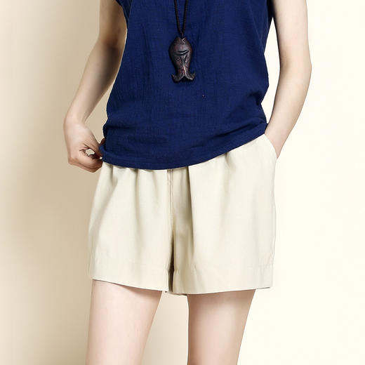 百媚生 【2条】】棉麻松紧腰女士三分短裤春夏阔腿亚麻短裤 商品图6