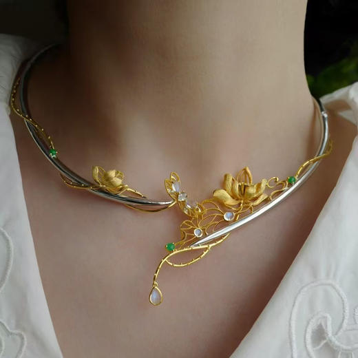 龢盒原创 翡翠月光石银镶大项圈 商品图0