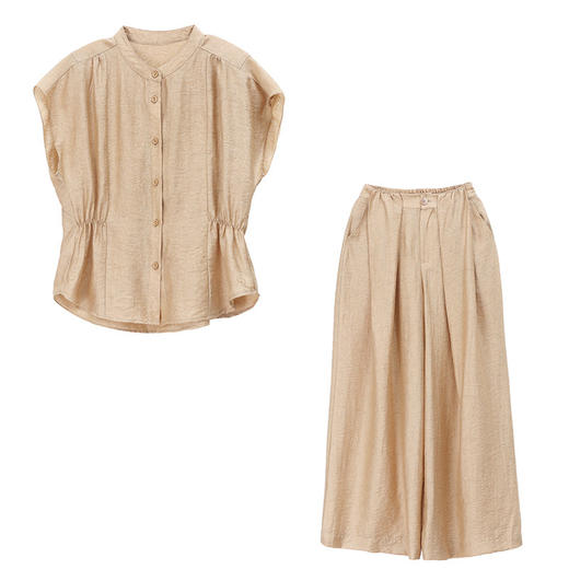 丁摩 时尚休闲天丝麻套装女夏季气质宽松显瘦阔腿裤两件套潮5ZF-6721 商品图4