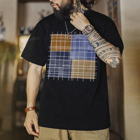 工装优选 日系复古撞色拼布短袖T恤纯棉透气设计感半袖Tee男夏