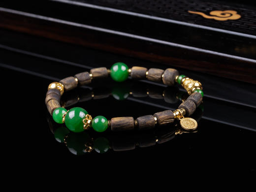 XY0354沉香桶珠+碧玉平安多财国风手串 商品图4