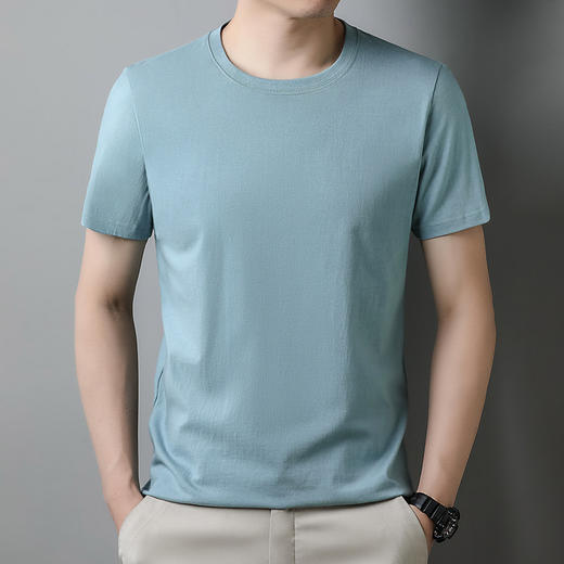 夏季圆领薄款纯色短袖t恤精梳棉纯棉短袖体恤男t恤 商品图1