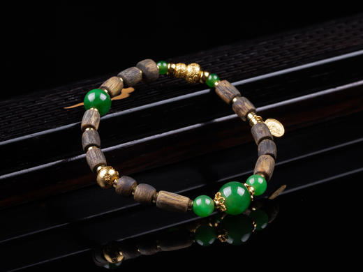 XY0354沉香桶珠+碧玉平安多财国风手串 商品图7