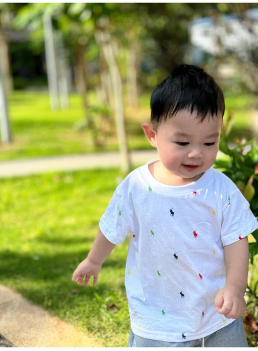 R.L 新款配色 满印+蓝色小标 童装 全棉圆领短袖 TZ006 商品图1