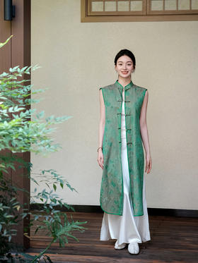 盛唐婧 |真丝宋锦金鱼纹对襟长马甲