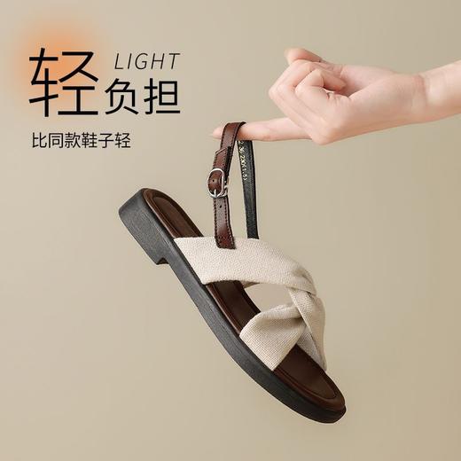 ZHR则则轻便平底凉鞋女2025夏季新款宽脚爆款拖鞋交叉带沙滩女鞋 商品图3