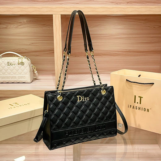 丁摩 【高品质】托特包女黑色菱格大容量百搭通勤链条手提单肩大包5ZF-5262 商品图0