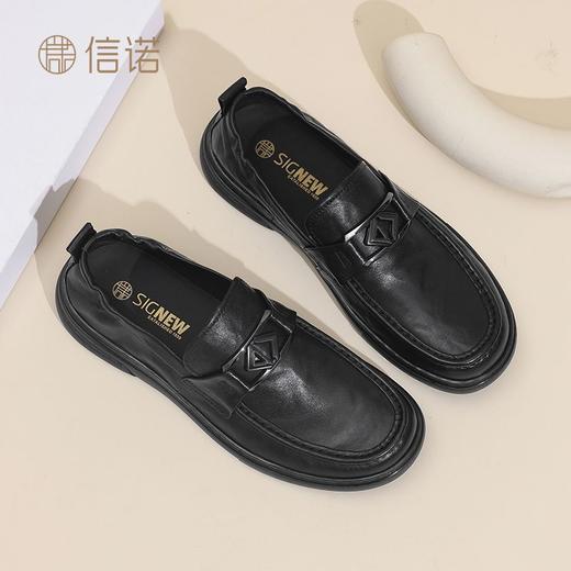 信诺软底男一脚蹬皮鞋2025年春夏新款休闲透气豆豆鞋英伦风乐福鞋N5C136-82 商品图3