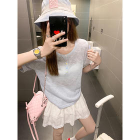 <曾小咸推荐>韩系夏季彩色纽扣设计短袖T恤