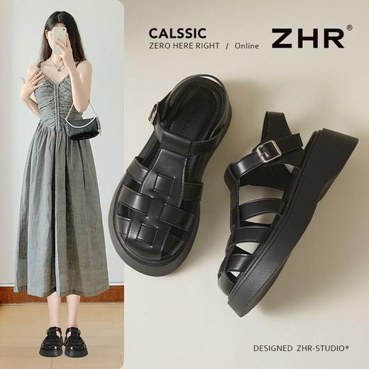 ZHR则则罗马凉鞋女2025新款夏季厚底增高猪笼鞋休闲百搭包头凉鞋 商品图1