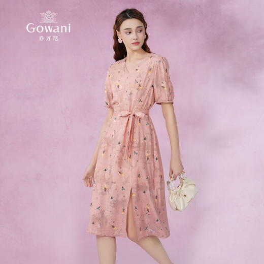 乔万尼真丝桑蚕丝连衣裙新款夏季短袖收腰显瘦裙EF2E410 商品图1