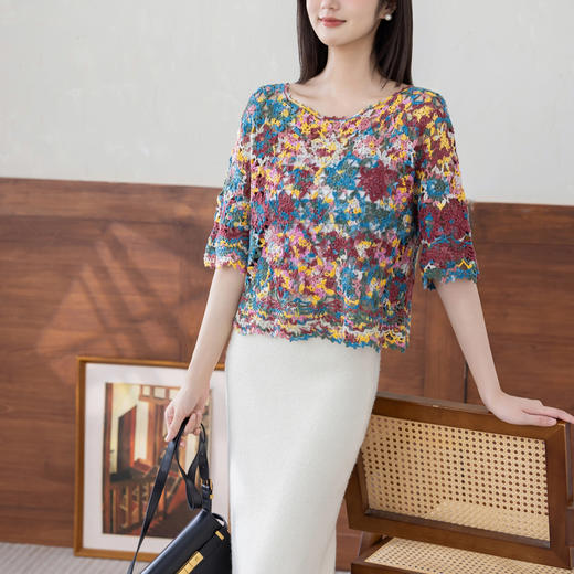 苏苏姐家斑斓拼花衣手工DIY钩针上衣半袖毛线团自制材料包 商品图3