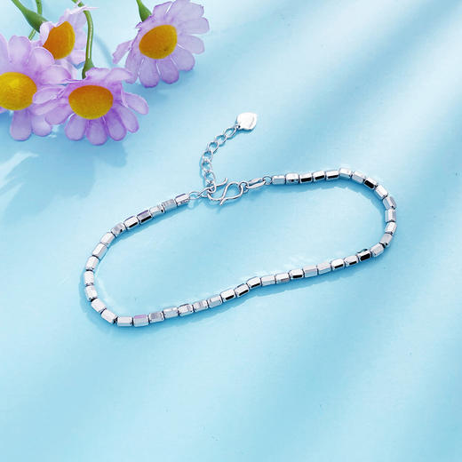 【限时8.8折】PT950 #小方糖 【精品】铂金空心方糖转运筒珠调节手链（内里为铂金链）(BFPTSL00009)预售产品下单后不退款不退货不换货不补差价)预售产品下单后不退款不退货不换货不补差价 商品图2