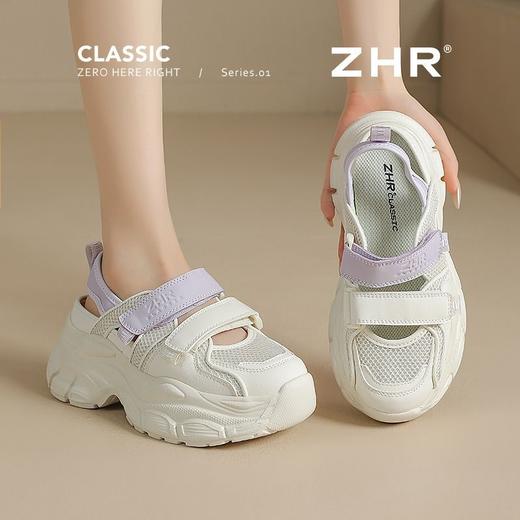 ZHR则则镂空厚底老爹鞋女鞋夏季魔术贴网面运动凉鞋女透气女鞋 商品图8