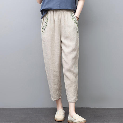丁摩 女裤夏季薄款九分裤棉麻裤宽松直筒哈伦裤休闲亚麻裤3353 商品图2