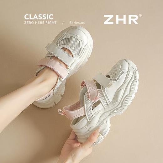 ZHR则则镂空厚底老爹鞋女鞋夏季魔术贴网面运动凉鞋女透气女鞋 商品图4