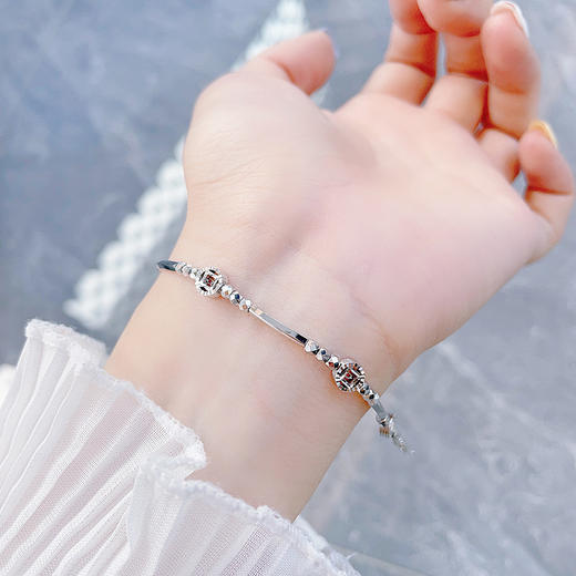 【限时8.8折】【线上铂金馆】PT950 【国际铂金协会】铂金镂空招财来财铜钱造型串珠调节手链（内里线为铂金链）(BSL00270)预售产品下单后不退款不退货不换货不补差价) 商品图2