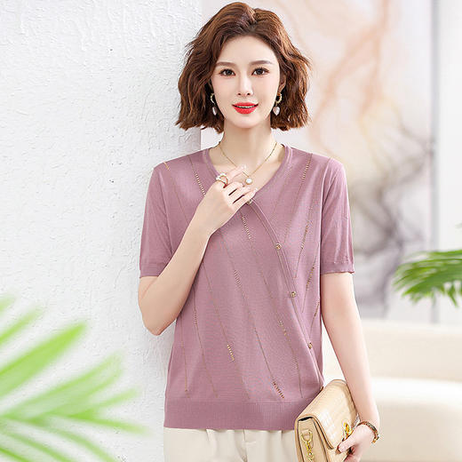 丁摩 洋气妈妈装夏装冰丝上衣宽松T恤小衫女士时尚薄款针织衫短袖5ZF-2392 商品图5