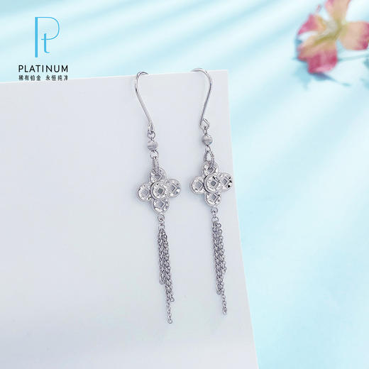 【限时8.8折】PT950 #招财纳福 【国际铂金协会  精品】铂金镂空财源滚滚金丝流苏铜钱造型金币耳饰耳吊耳钩(BES00269)预售产品下单后不退款不退货不换货不补差价) 商品图0