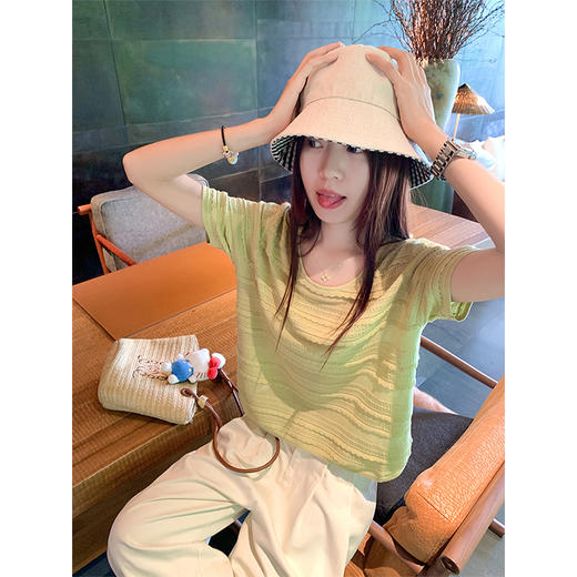 <曾小咸推荐>韩系宽松休闲镂空针织短袖T恤 商品图1