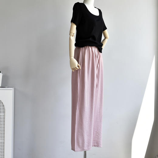 丁摩 【亚麻汽泡裤】白色阔腿裤女夏季高腰棉麻宽松直筒亚麻休闲裤5ZF-C375 商品图0