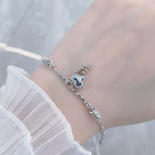 【限时8.8折】【线上铂金馆】PT950 #怦然心动 铂金可调节爱心心形流苏挂饰间珠手链（盘缠实心其余空心）(PTSL00061)预售产品下单后不退款不退货不换货不补差价) 商品图0