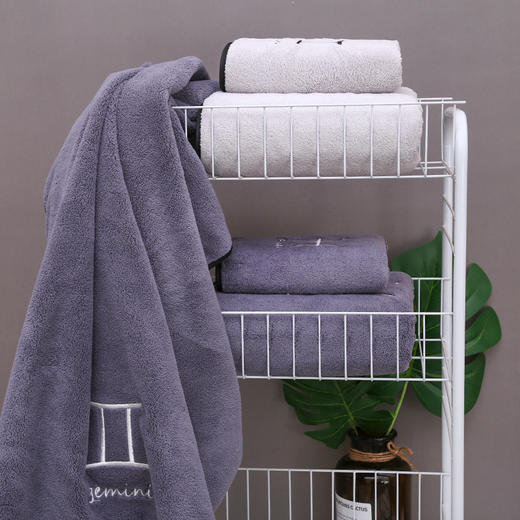 【毛巾+浴巾】珊瑚绒星座毛巾浴巾速干吸水男女洗澡柔软情侣套巾 商品图3