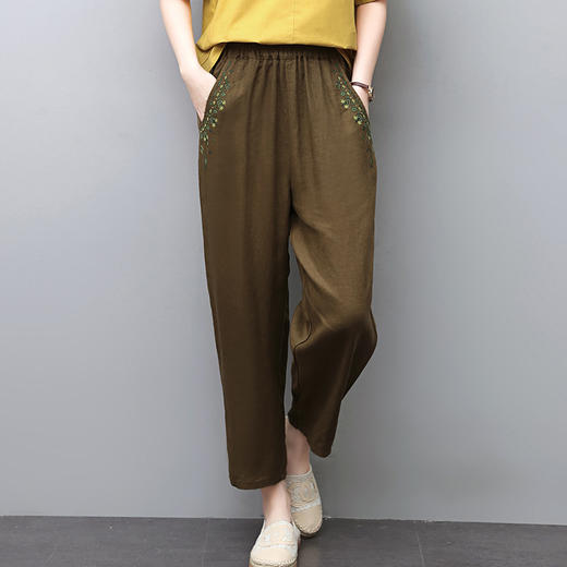 丁摩 女裤夏季薄款九分裤棉麻裤宽松直筒哈伦裤休闲亚麻裤3353 商品图1