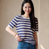 百媚生 天丝桑蚕丝拼色条纹T恤YS004 商品缩略图0