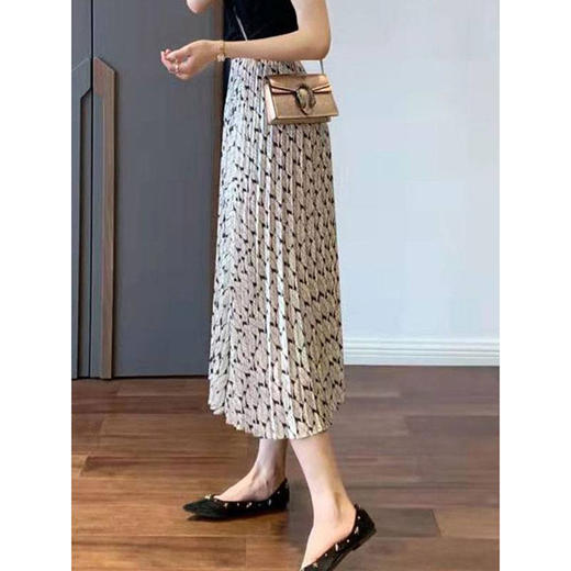 丁摩 温柔风碎花百褶高腰a字显瘦半身裙子女春夏新款气质中长裙5ZF-9635 商品图0