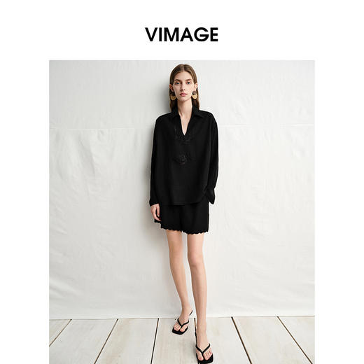 VIMAGE纬漫纪垂坠舒适醋纤宽松显瘦衬衫2025夏季新款V2313945 商品图0