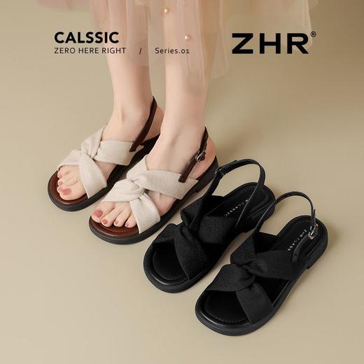 ZHR则则轻便平底凉鞋女2025夏季新款宽脚爆款拖鞋交叉带沙滩女鞋 商品图5