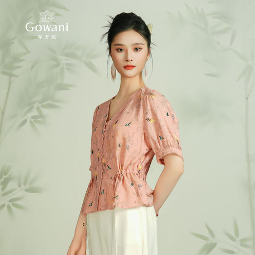 乔万尼真丝衬衫女新款夏季桑蚕丝短袖上衣收腰减龄EF2C411 商品图2