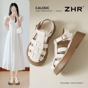 ZHR则则罗马凉鞋女2025新款夏季厚底增高猪笼鞋休闲百搭包头凉鞋