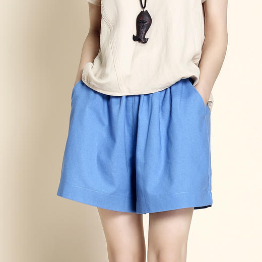 百媚生 【2条】】棉麻松紧腰女士三分短裤春夏阔腿亚麻短裤 商品图8