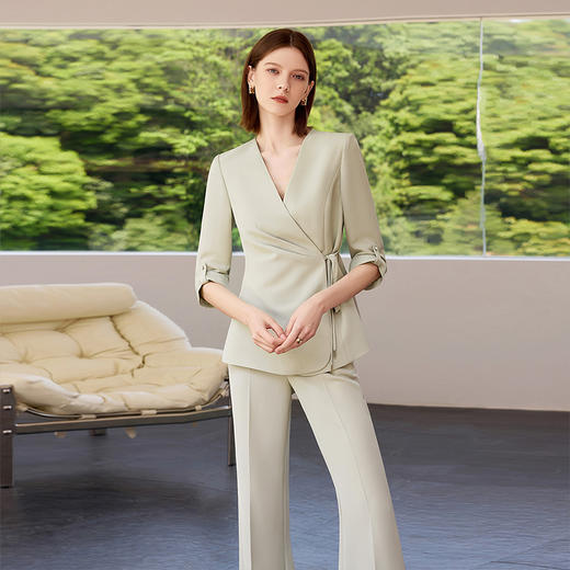 IWY/气质灰绿色短袖西装套装女高级感职业装总裁上班正装工作服CP2285 商品图2