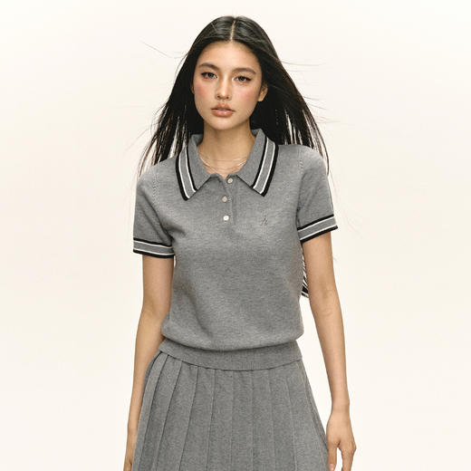Ariseism 美式复古POLO衫女夏季新款翻领上衣 商品图1