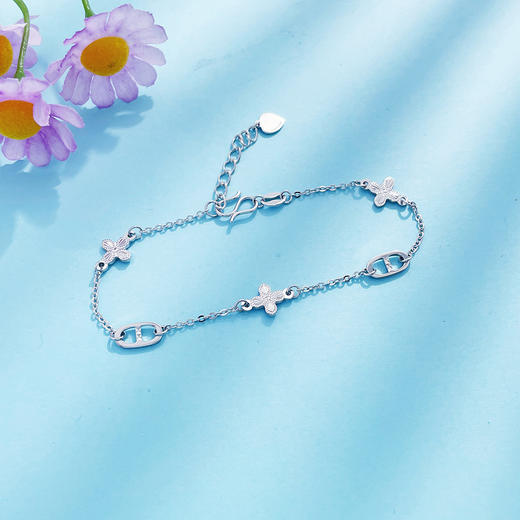 【限时8.8折】【线上铂金馆】PT950 【精品】铂金镂空CNC猪鼻子幸运四叶草间款调节手链(BFPTSL00013)预售产品下单后不退款不退货不换货不补差价) 商品图2