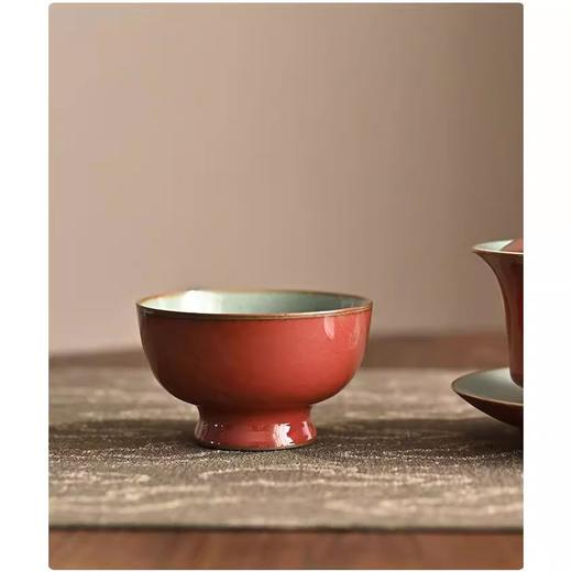 「景德镇手拉坯豇豆红陶瓷主人杯」品茗杯大号茶盏内汝窑开片茶杯 商品图0