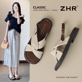 ZHR则则轻便平底凉鞋女2025夏季新款宽脚爆款拖鞋交叉带沙滩女鞋