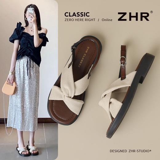 ZHR则则轻便平底凉鞋女2025夏季新款宽脚爆款拖鞋交叉带沙滩女鞋 商品图0