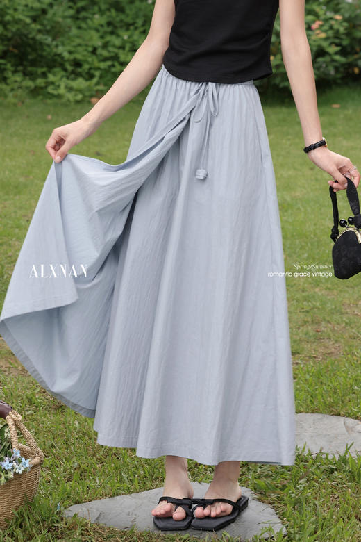 【6折秒杀】鹿向南「山月浪漫」蓝色法式气质半身裙女夏新款时尚宽松百搭长裙L55885 商品图5