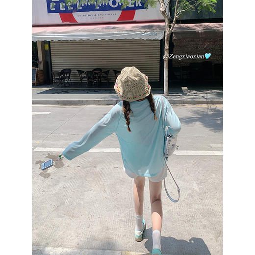 <曾小咸推荐>宽松多巴胺蓝色防晒罩衫长袖T恤【预售3-15天发货】 商品图4