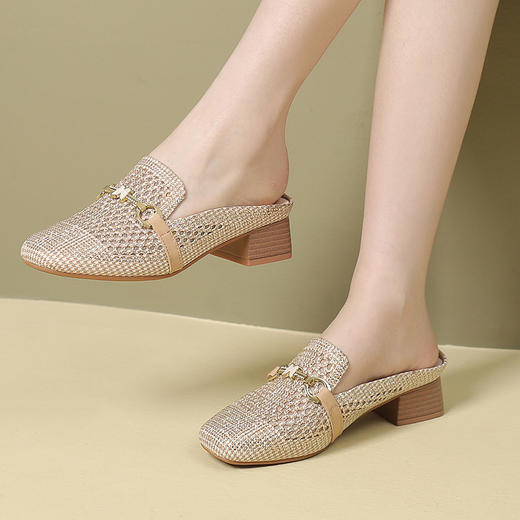 丁摩 凉拖春夏新款外穿平底拖鞋时尚烫钻镂空包头半拖玛丽珍鞋5ZF-2267 商品图3