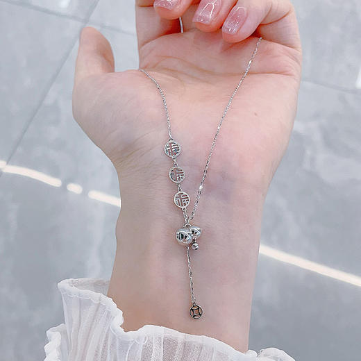 【限时8.8折】【线上铂金馆】PT950 #葫芦 #招财纳福 铂金实心调节福运连连光面葫芦铜钱造型流苏套链(PTTL00133)预售产品下单后不退款不退货不换货不补差价) 商品图2