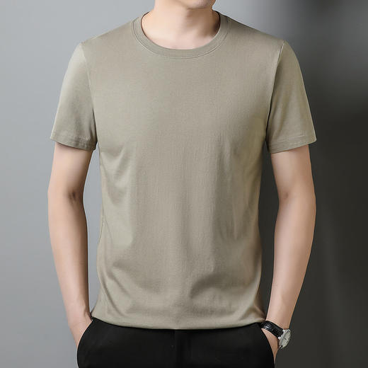 夏季圆领薄款纯色短袖t恤精梳棉纯棉短袖体恤男t恤 商品图5