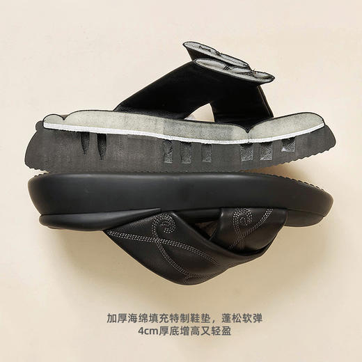 lost in echo2025夏季新款羊皮交叉带舒适厚底增高外穿沙发拖鞋女 商品图2