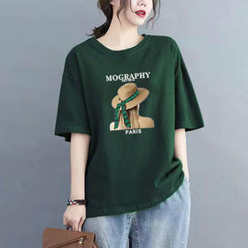 百媚生 纯棉短袖宽松印花T恤1087