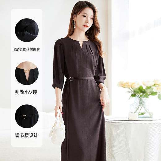 丁摩 夏季新100%桑蚕丝中长裙冠乐皱肌理感真丝连衣裙女5ZF-8900 商品图1