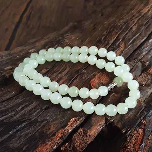 【天然正品】天然约8.0MM无杂裂青海料晴水绿和田玉圆珠44CM项链女士现售价：980特价！220325AH36 商品图3